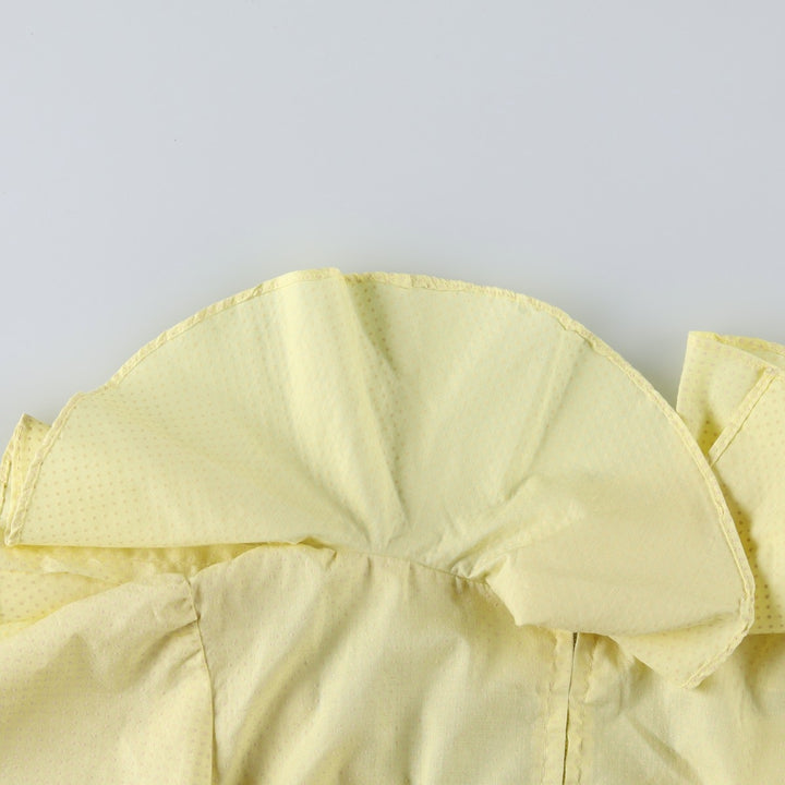 Polka Dot Pattern Short-Sleeved Frill Maxi Flare Dress (Women's Size XL) unclear yellow type Vintage Second Hand