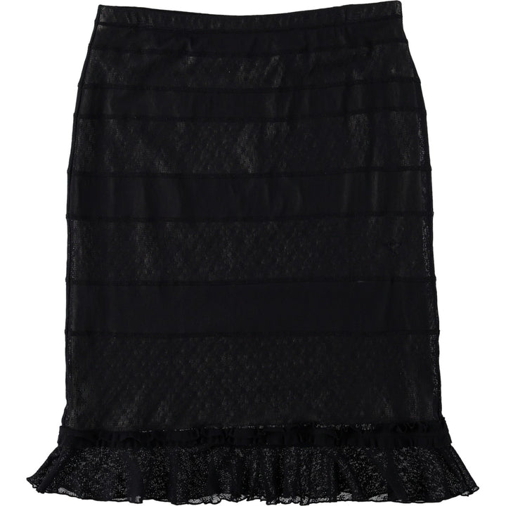 EXPRESS all-over print border pattern frill half-length A-line skirt, women's size M. Nylon black type Vintage Second Hand