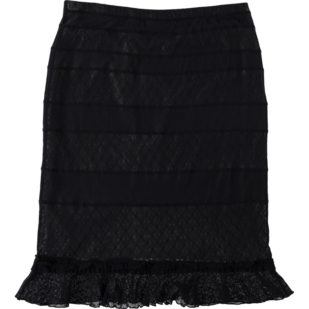 EXPRESS all-over print border pattern frill half-length A-line skirt, women's size M. Nylon black type Vintage Second Hand