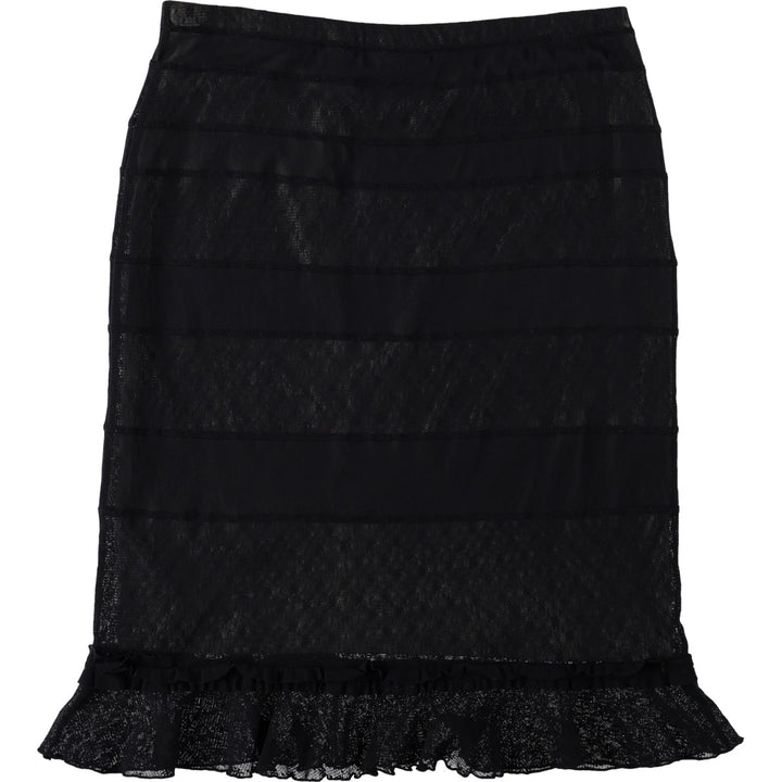 EXPRESS all-over print border pattern frill half-length A-line skirt, women's size M. Nylon black type Vintage Second Hand