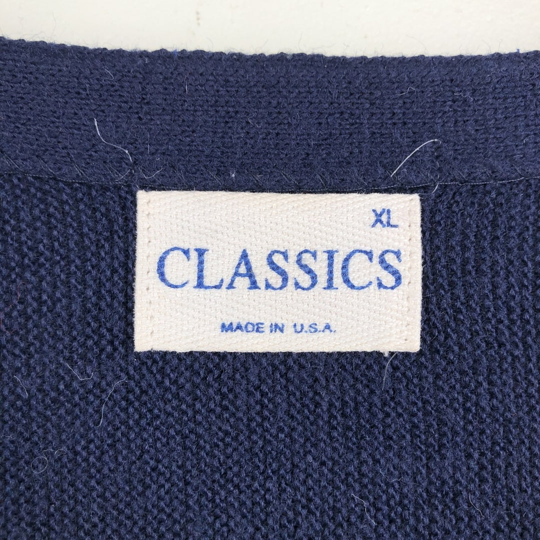 90'S CLASSICS knit cardigan, made in USA, men's size XL equivalent, vintage. unclear navy blue type Vintage Second Hand