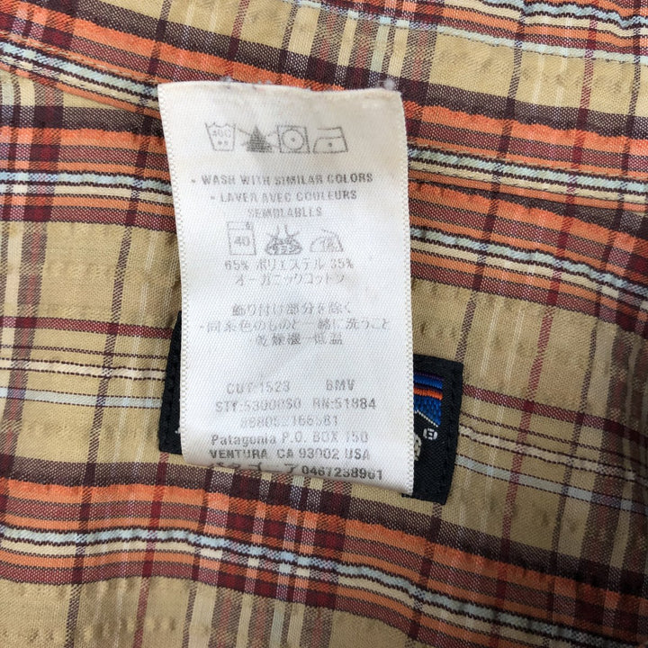 2000'S Patagonia Packerwear Shirt 53000S0 Check Pattern Seersucker Short Sleeve Poly-Cotton Shirt Men's Size L (approx.) polyester Beige type Vintage Second Hand