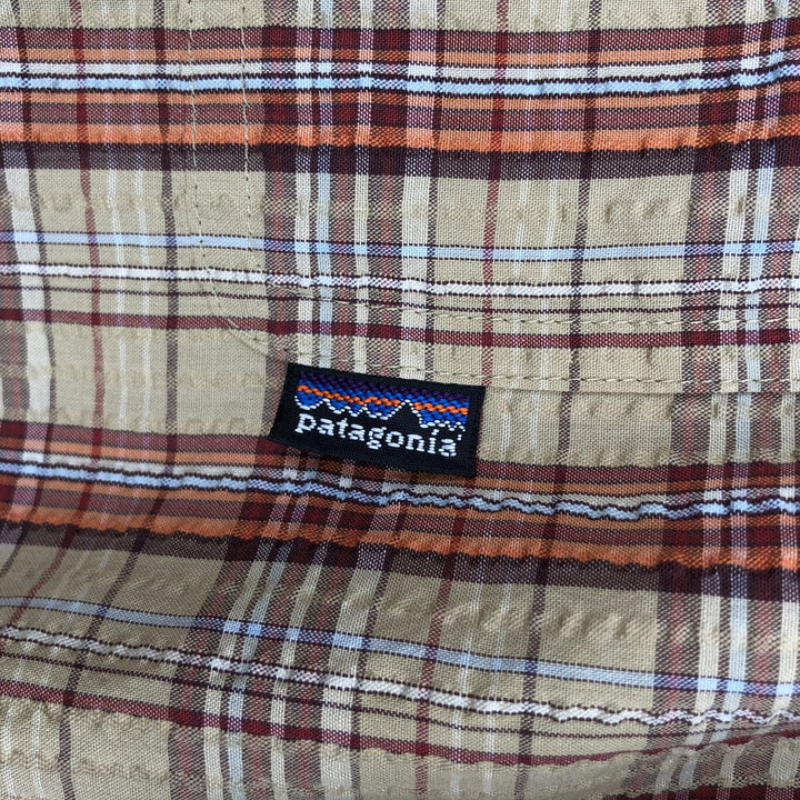 2000'S Patagonia Packerwear Shirt 53000S0 Check Pattern Seersucker Short Sleeve Poly-Cotton Shirt Men's Size L (approx.) polyester Beige type Vintage Second Hand