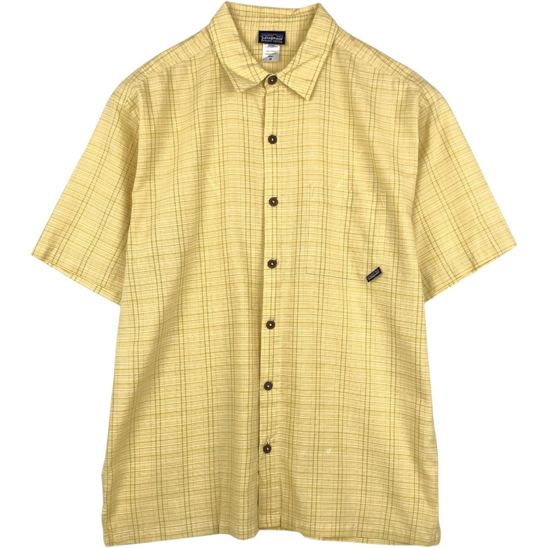 Patagonia Organic Cotton 52920 Stainless Steel Short-Sleeve Cotton Check Shirt, Boxy Shirt, Men's Size M Organic cotton yellow type Vintage Second Hand
