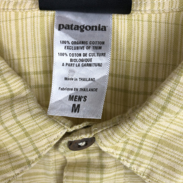 Patagonia Organic Cotton 52920 Stainless Steel Short-Sleeve Cotton Check Shirt, Boxy Shirt, Men's Size M Organic cotton yellow type Vintage Second Hand