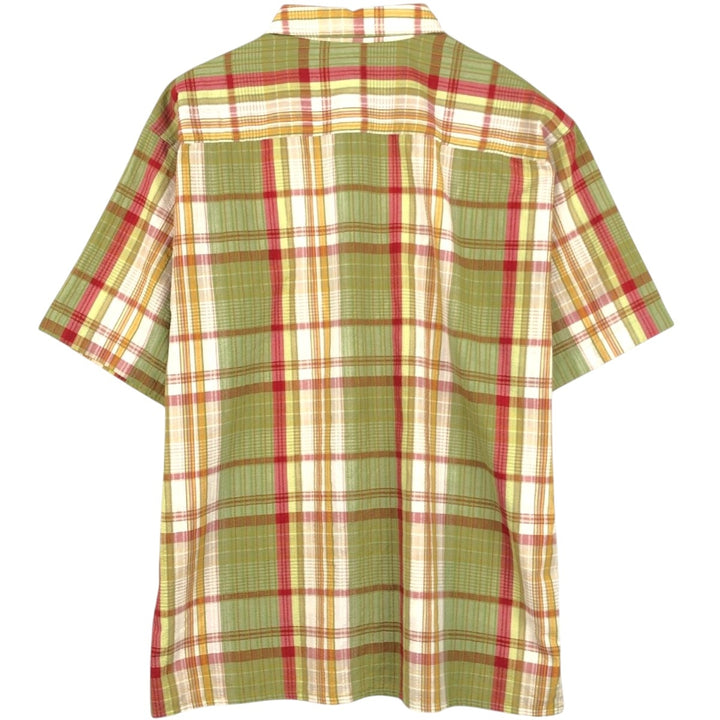 2000'S Patagonia Packerwear Shirt 52998S6 Seersucker Check Pattern Short Sleeve Poly-Cotton Shirt Men's Size M polyester green type yellow green Vintage Second Hand