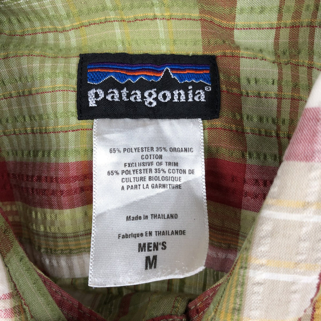 2000'S Patagonia Packerwear Shirt 52998S6 Seersucker Check Pattern Short Sleeve Poly-Cotton Shirt Men's Size M polyester green type yellow green Vintage Second Hand