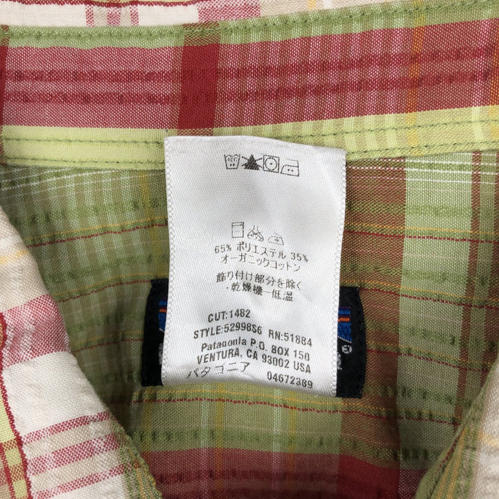 2000'S Patagonia Packerwear Shirt 52998S6 Seersucker Check Pattern Short Sleeve Poly-Cotton Shirt Men's Size M polyester green type yellow green Vintage Second Hand
