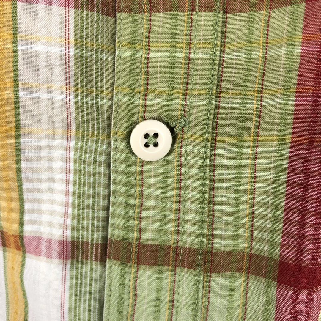2000'S Patagonia Packerwear Shirt 52998S6 Seersucker Check Pattern Short Sleeve Poly-Cotton Shirt Men's Size M polyester green type yellow green Vintage Second Hand