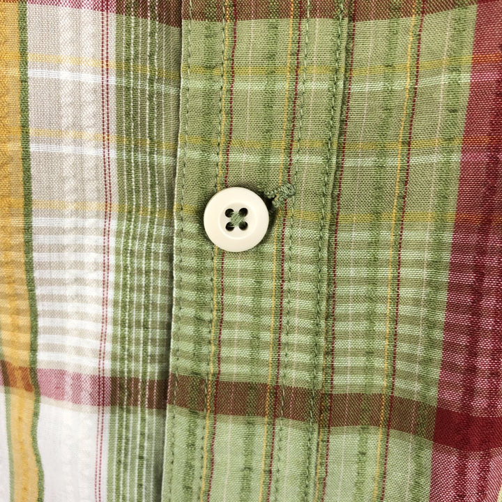 2000'S Patagonia Packerwear Shirt 52998S6 Seersucker Check Pattern Short Sleeve Poly-Cotton Shirt Men's Size M polyester green type yellow green Vintage Second Hand
