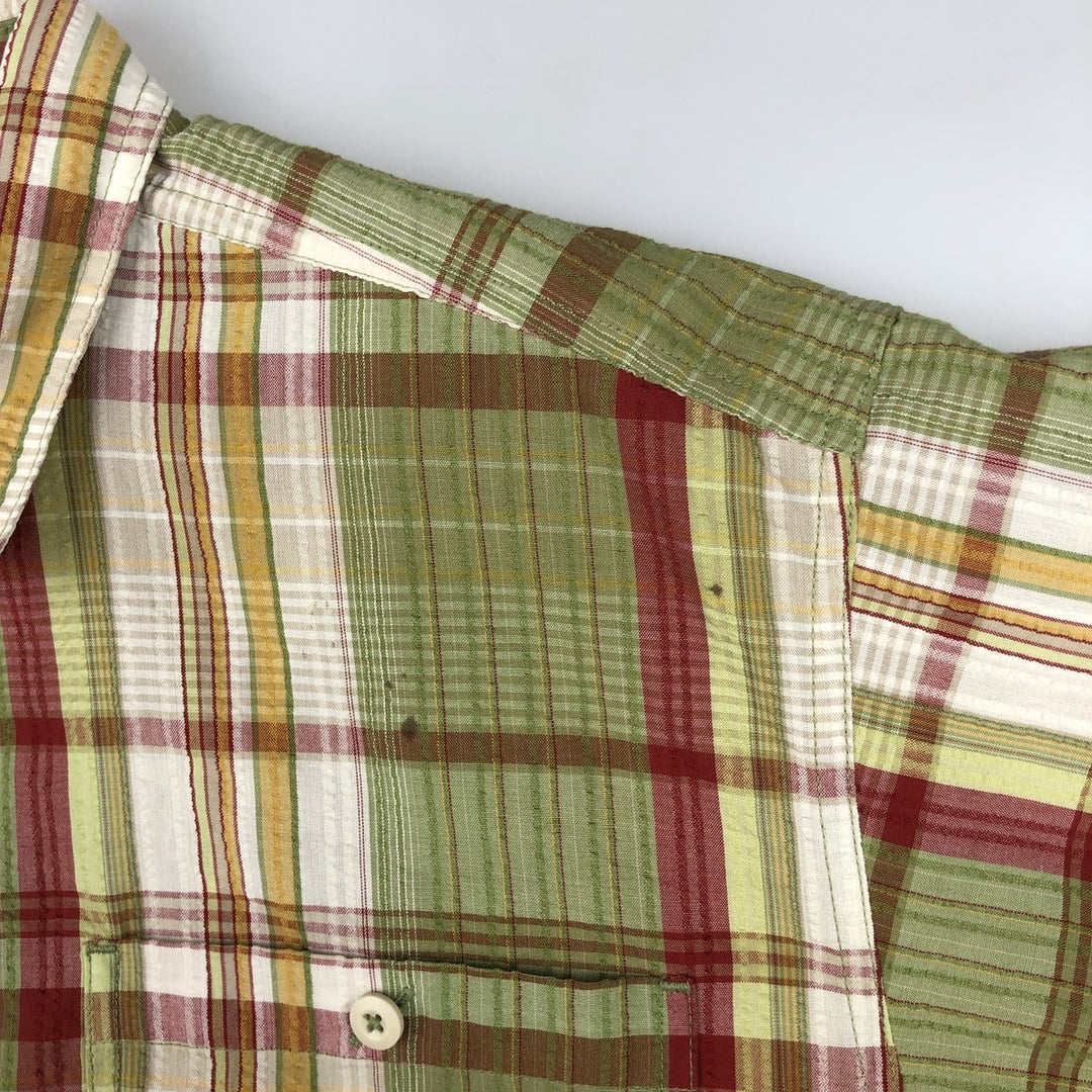 2000'S Patagonia Packerwear Shirt 52998S6 Seersucker Check Pattern Short Sleeve Poly-Cotton Shirt Men's Size M polyester green type yellow green Vintage Second Hand
