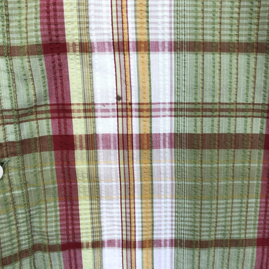 2000'S Patagonia Packerwear Shirt 52998S6 Seersucker Check Pattern Short Sleeve Poly-Cotton Shirt Men's Size M polyester green type yellow green Vintage Second Hand