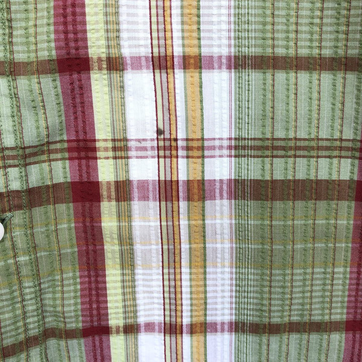 2000'S Patagonia Packerwear Shirt 52998S6 Seersucker Check Pattern Short Sleeve Poly-Cotton Shirt Men's Size M polyester green type yellow green Vintage Second Hand