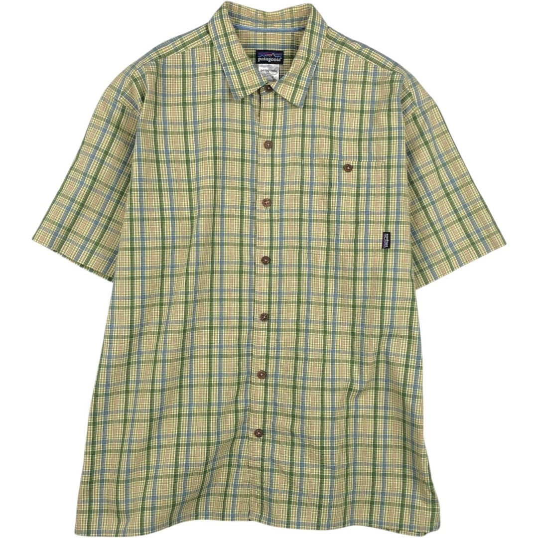 2000'S Patagonia Packerwear Shirt 52999F8 Check Pattern Seersucker Short Sleeve Poly-Cotton Shirt Men's Size L polyester green type Vintage Second Hand