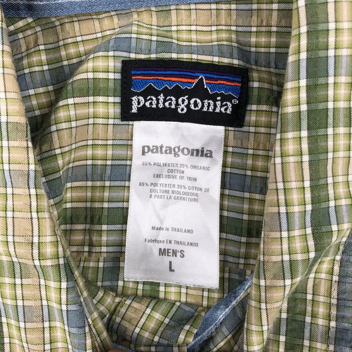 2000'S Patagonia Packerwear Shirt 52999F8 Check Pattern Seersucker Short Sleeve Poly-Cotton Shirt Men's Size L polyester green type Vintage Second Hand