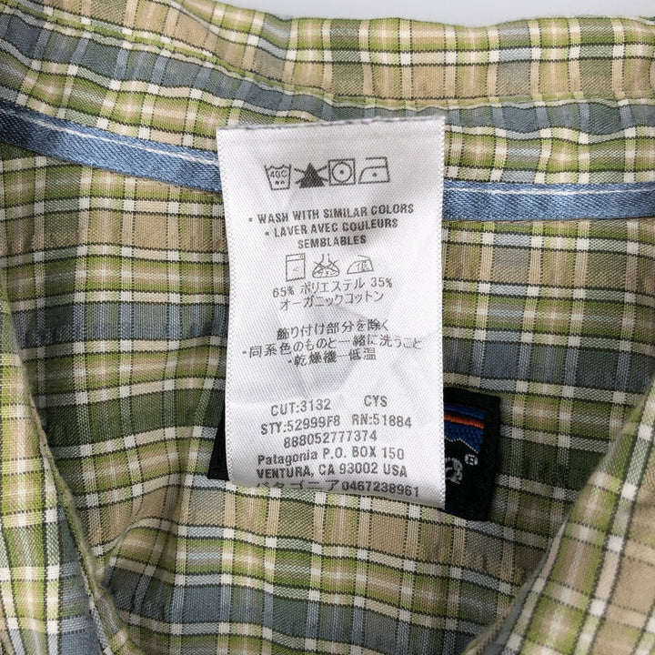 2000'S Patagonia Packerwear Shirt 52999F8 Check Pattern Seersucker Short Sleeve Poly-Cotton Shirt Men's Size L polyester green type Vintage Second Hand