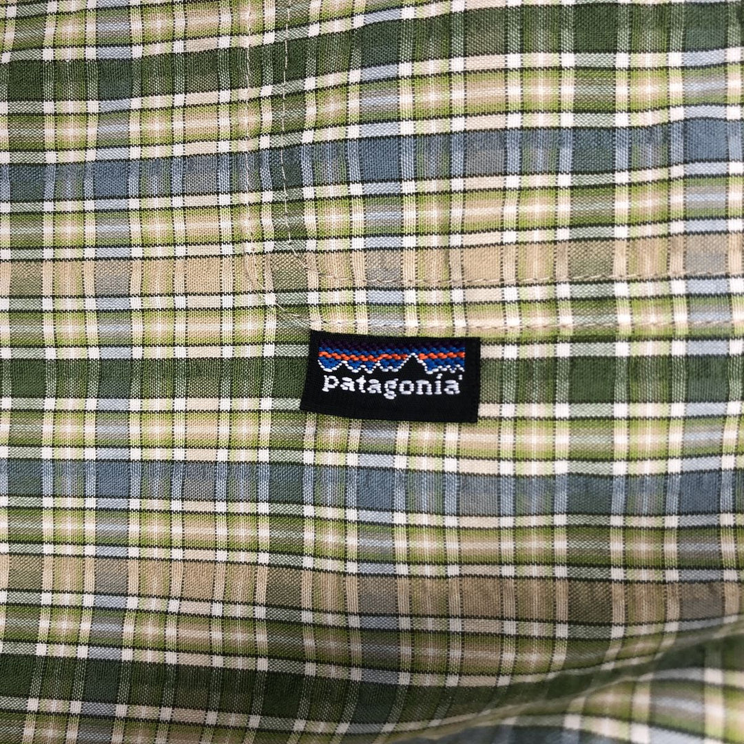2000'S Patagonia Packerwear Shirt 52999F8 Check Pattern Seersucker Short Sleeve Poly-Cotton Shirt Men's Size L polyester green type Vintage Second Hand