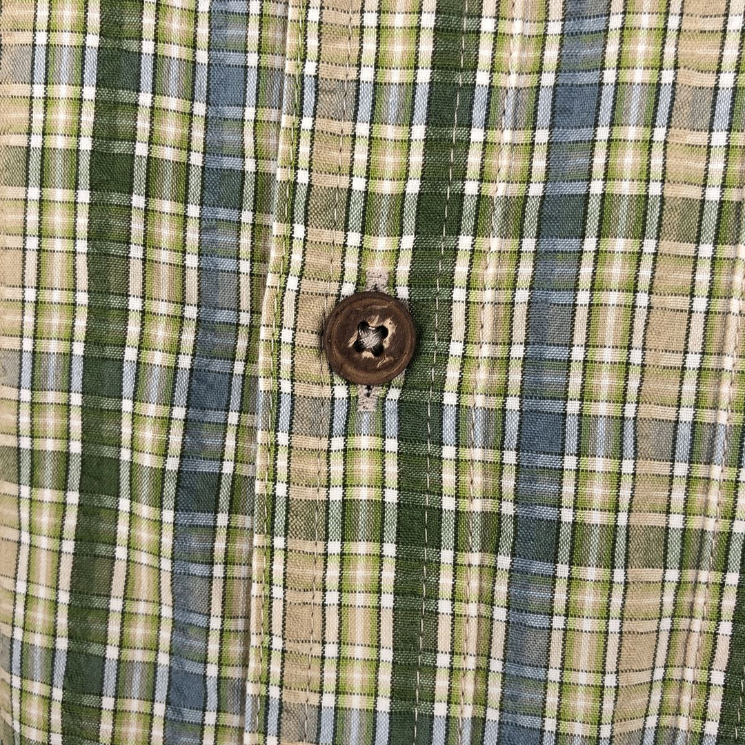 2000'S Patagonia Packerwear Shirt 52999F8 Check Pattern Seersucker Short Sleeve Poly-Cotton Shirt Men's Size L polyester green type Vintage Second Hand