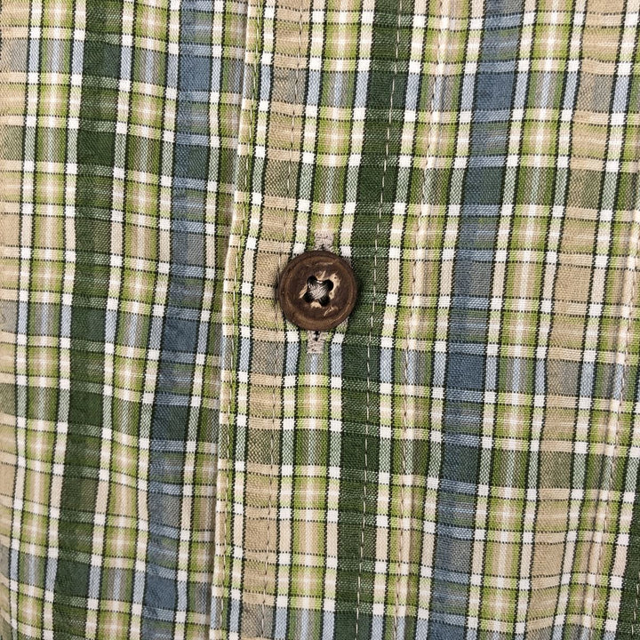2000'S Patagonia Packerwear Shirt 52999F8 Check Pattern Seersucker Short Sleeve Poly-Cotton Shirt Men's Size L polyester green type Vintage Second Hand