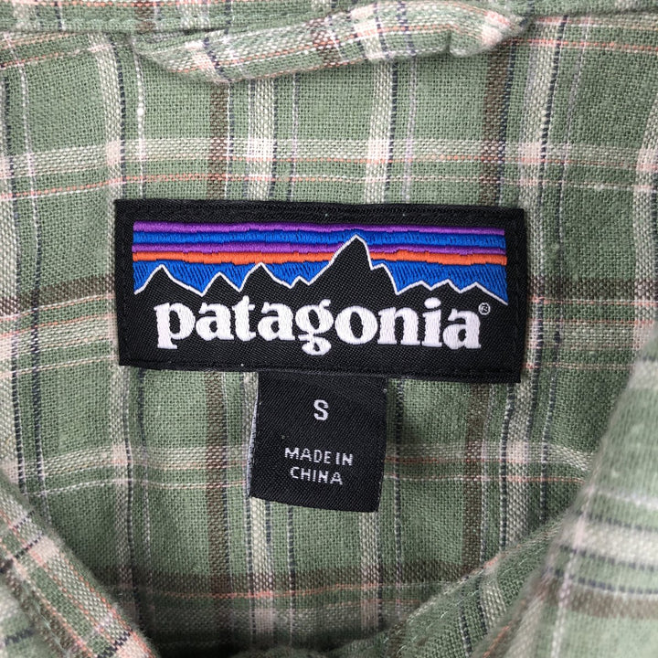 Patagonia Backstep Shirt 53139SP19 Check Pattern Short Sleeve Cotton x Hemp Box Shirt Men's Size S Hemp green type yellow green Vintage Second Hand