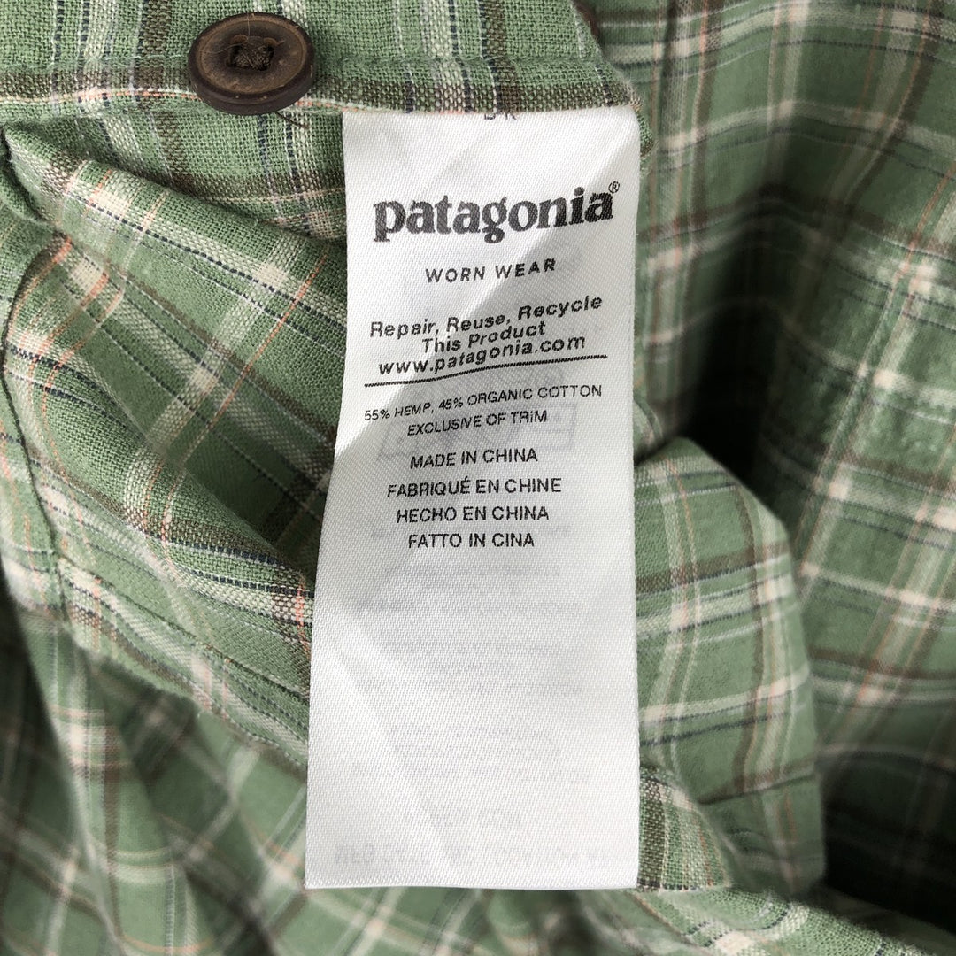 Patagonia Backstep Shirt 53139SP19 Check Pattern Short Sleeve Cotton x Hemp Box Shirt Men's Size S Hemp green type yellow green Vintage Second Hand