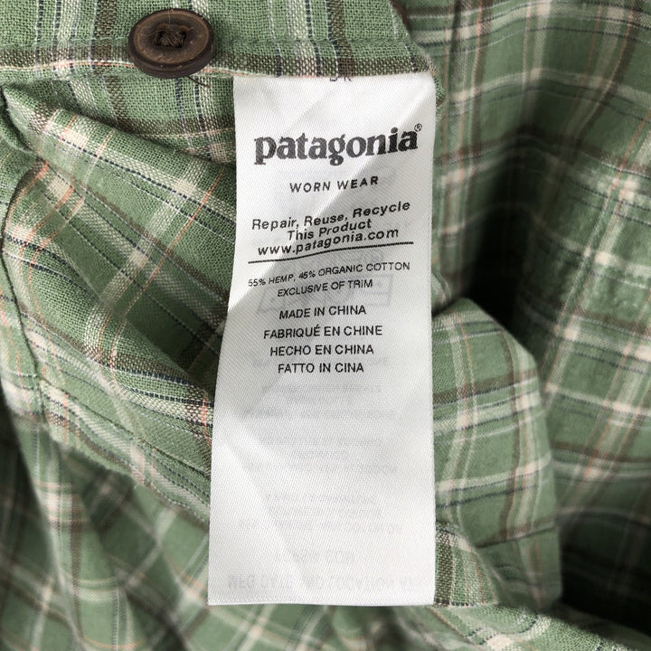 Patagonia Backstep Shirt 53139SP19 Check Pattern Short Sleeve Cotton x Hemp Box Shirt Men's Size S Hemp green type yellow green Vintage Second Hand