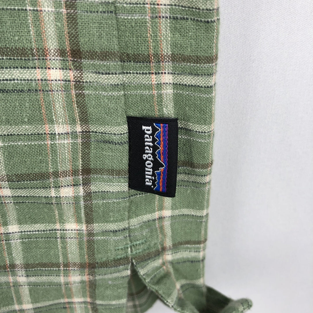 Patagonia Backstep Shirt 53139SP19 Check Pattern Short Sleeve Cotton x Hemp Box Shirt Men's Size S Hemp green type yellow green Vintage Second Hand
