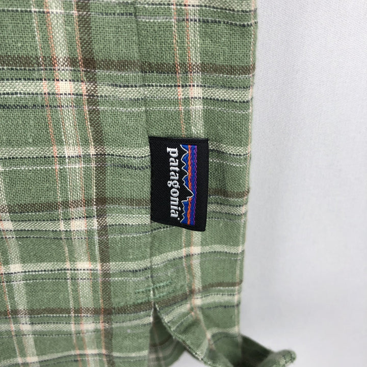 Patagonia Backstep Shirt 53139SP19 Check Pattern Short Sleeve Cotton x Hemp Box Shirt Men's Size S Hemp green type yellow green Vintage Second Hand
