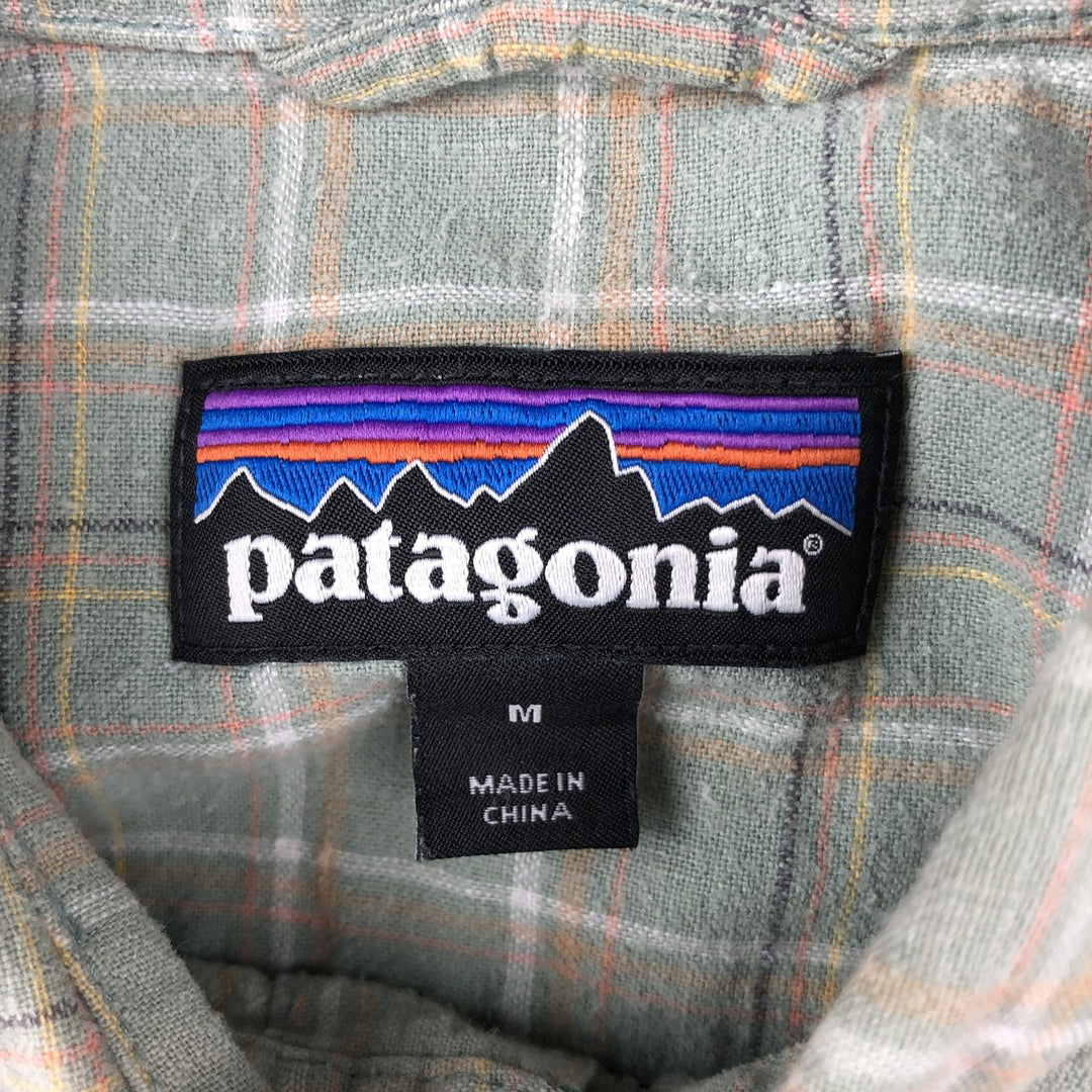 Patagonia Backstep Shirt 53139SP20 Check Pattern Short Sleeve Cotton x Hemp Box Shirt Men's Size M Hemp Khaki type sage green Vintage Second Hand