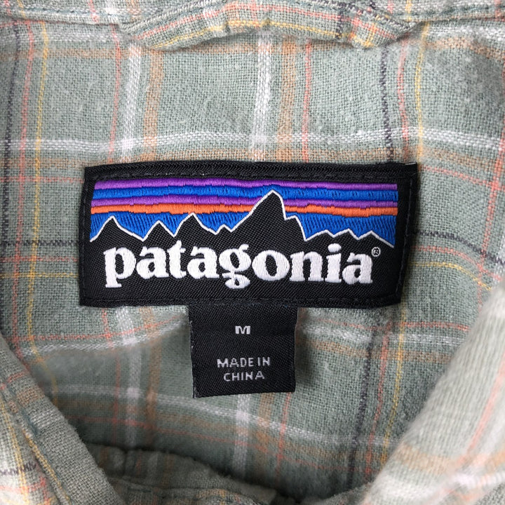 Patagonia Backstep Shirt 53139SP20 Check Pattern Short Sleeve Cotton x Hemp Box Shirt Men's Size M Hemp Khaki type sage green Vintage Second Hand