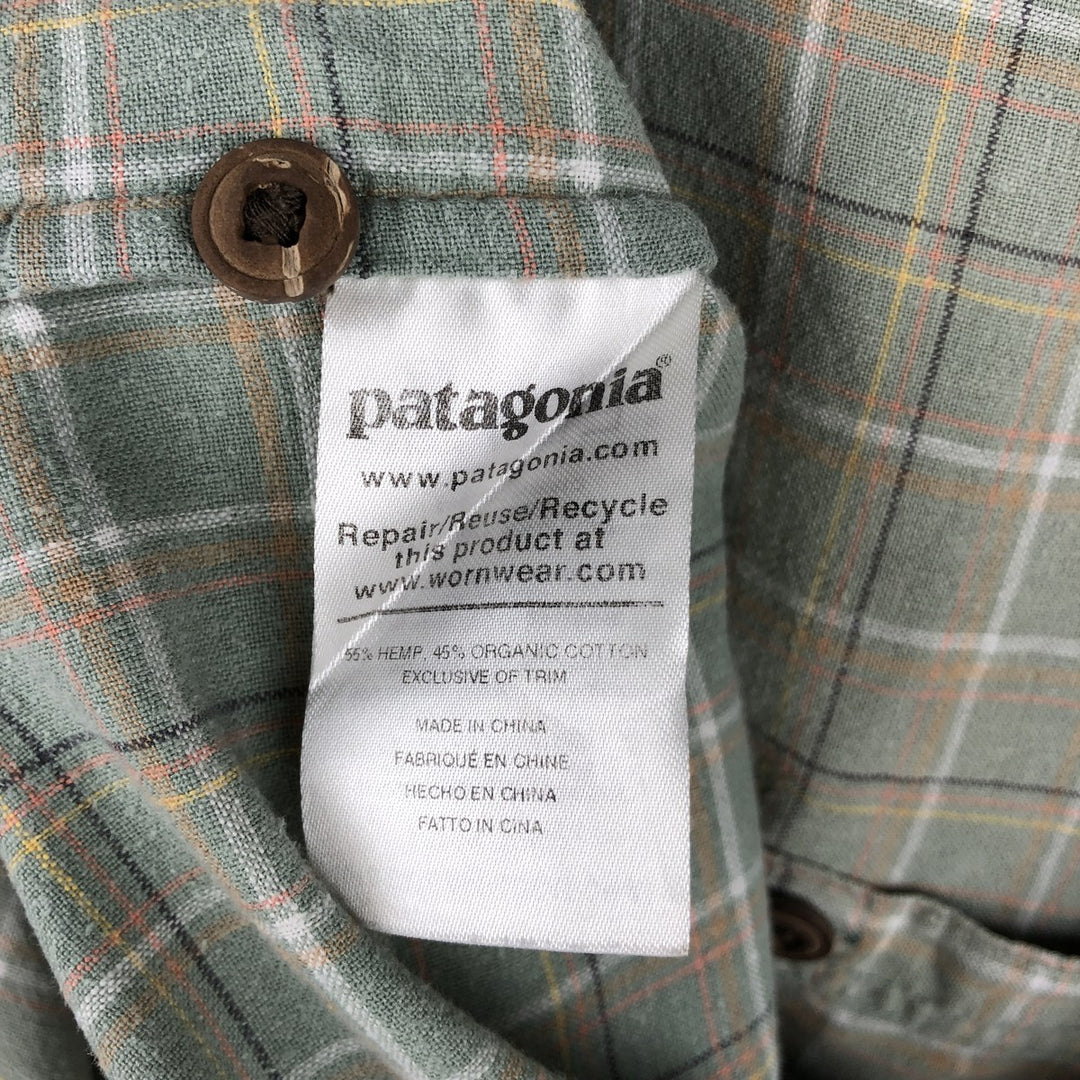Patagonia Backstep Shirt 53139SP20 Check Pattern Short Sleeve Cotton x Hemp Box Shirt Men's Size M Hemp Khaki type sage green Vintage Second Hand