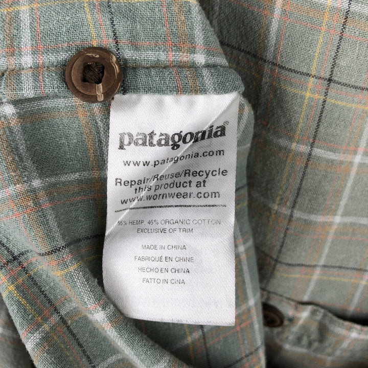 Patagonia Backstep Shirt 53139SP20 Check Pattern Short Sleeve Cotton x Hemp Box Shirt Men's Size M Hemp Khaki type sage green Vintage Second Hand