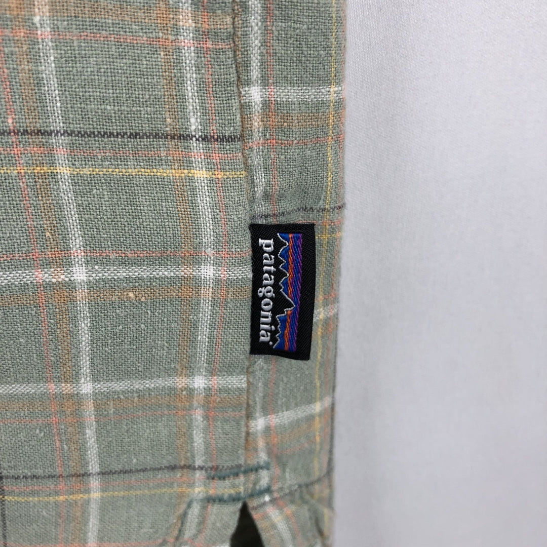 Patagonia Backstep Shirt 53139SP20 Check Pattern Short Sleeve Cotton x Hemp Box Shirt Men's Size M Hemp Khaki type sage green Vintage Second Hand
