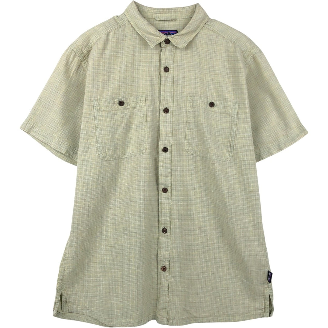 Patagonia Backstep Shirt 53139SP23 Check Pattern Short Sleeve Cotton x Hemp Box Shirt Men's Size L Hemp Khaki type sage green Vintage Second Hand
