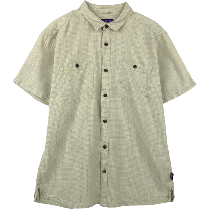 Patagonia Backstep Shirt 53139SP23 Check Pattern Short Sleeve Cotton x Hemp Box Shirt Men's Size L Hemp Khaki type sage green Vintage Second Hand