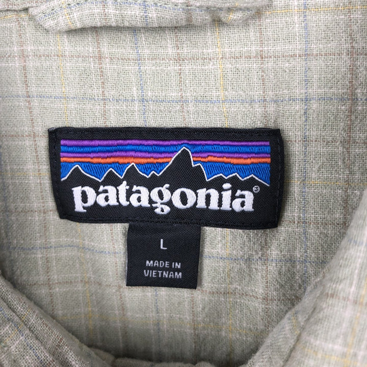 Patagonia Backstep Shirt 53139SP23 Check Pattern Short Sleeve Cotton x Hemp Box Shirt Men's Size L Hemp Khaki type sage green Vintage Second Hand