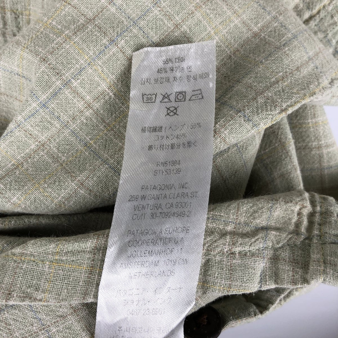 Patagonia Backstep Shirt 53139SP23 Check Pattern Short Sleeve Cotton x Hemp Box Shirt Men's Size L Hemp Khaki type sage green Vintage Second Hand