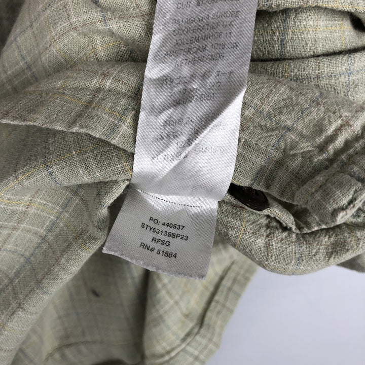 Patagonia Backstep Shirt 53139SP23 Check Pattern Short Sleeve Cotton x Hemp Box Shirt Men's Size L Hemp Khaki type sage green Vintage Second Hand