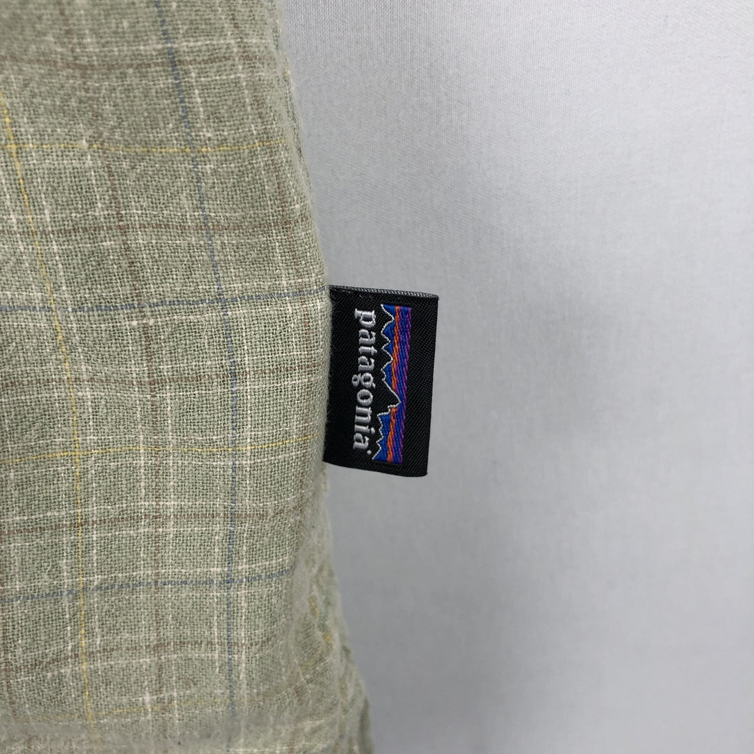 Patagonia Backstep Shirt 53139SP23 Check Pattern Short Sleeve Cotton x Hemp Box Shirt Men's Size L Hemp Khaki type sage green Vintage Second Hand