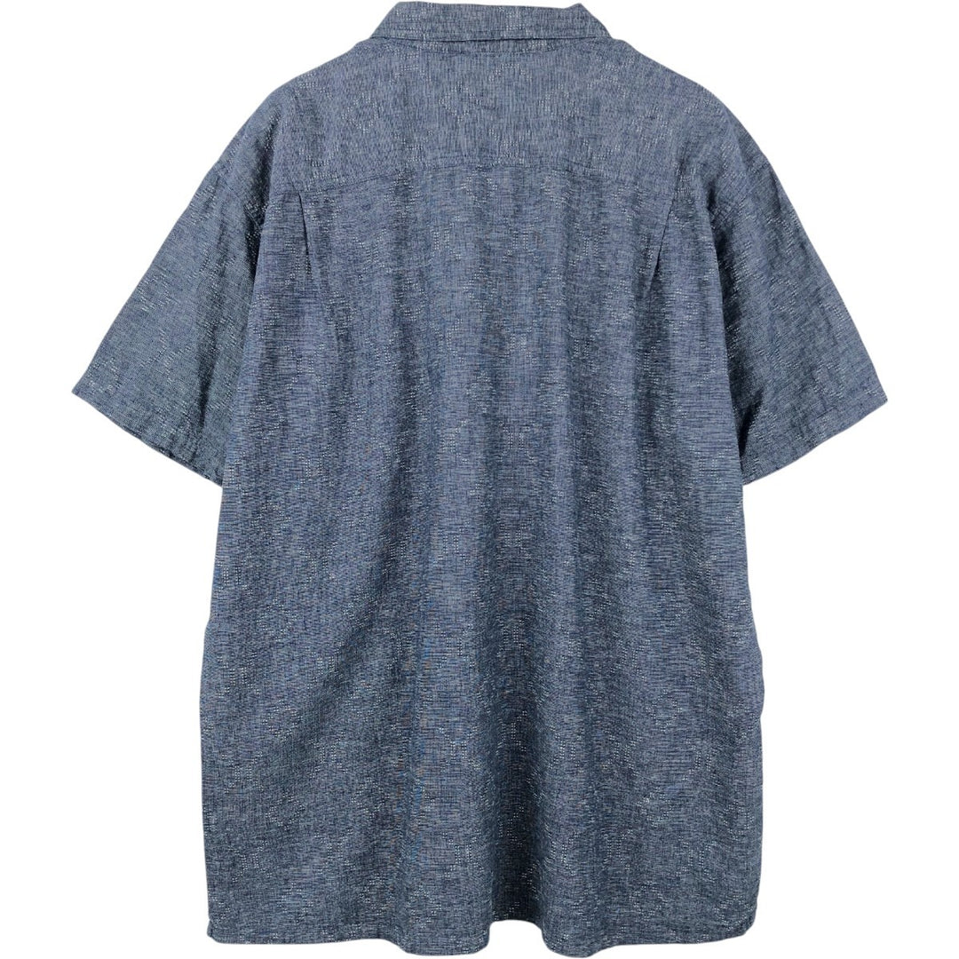 Patagonia Backstep Shirt 53139SP21 - All-over print, short-sleeved, cotton x hemp, boxy shirt, men's size XXL equivalent. Hemp navy blue type Vintage Second Hand