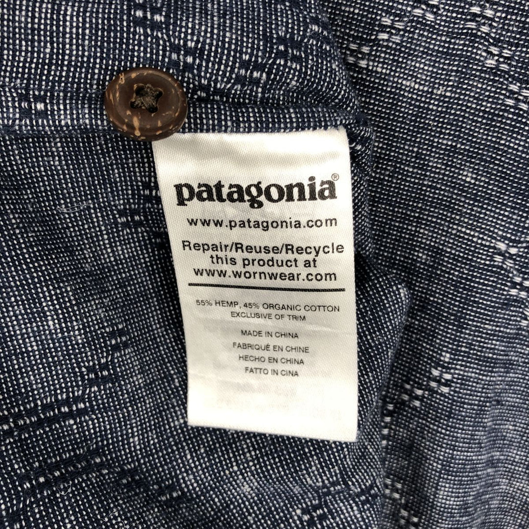 Patagonia Backstep Shirt 53139SP21 - All-over print, short-sleeved, cotton x hemp, boxy shirt, men's size XXL equivalent. Hemp navy blue type Vintage Second Hand