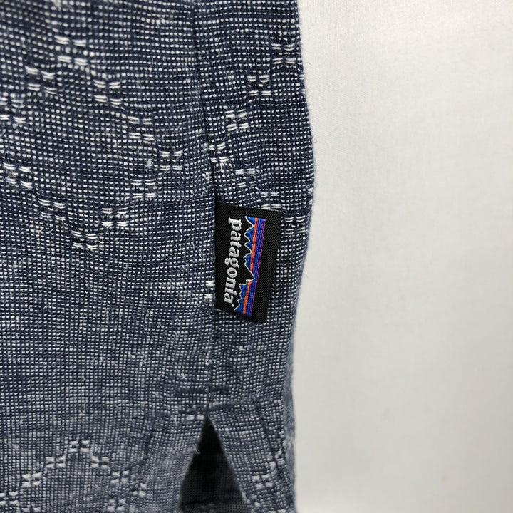 Patagonia Backstep Shirt 53139SP21 - All-over print, short-sleeved, cotton x hemp, boxy shirt, men's size XXL equivalent. Hemp navy blue type Vintage Second Hand