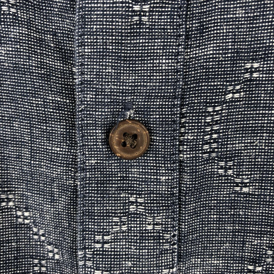 Patagonia Backstep Shirt 53139SP21 - All-over print, short-sleeved, cotton x hemp, boxy shirt, men's size XXL equivalent. Hemp navy blue type Vintage Second Hand