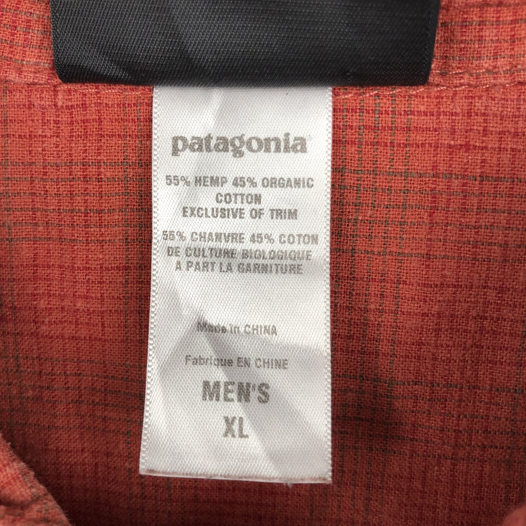 Patagonia 53136S9 Check Pattern Short Sleeve Cotton x Hemp Box Shirt Men's XL Equivalent Hemp red type Vintage Second Hand