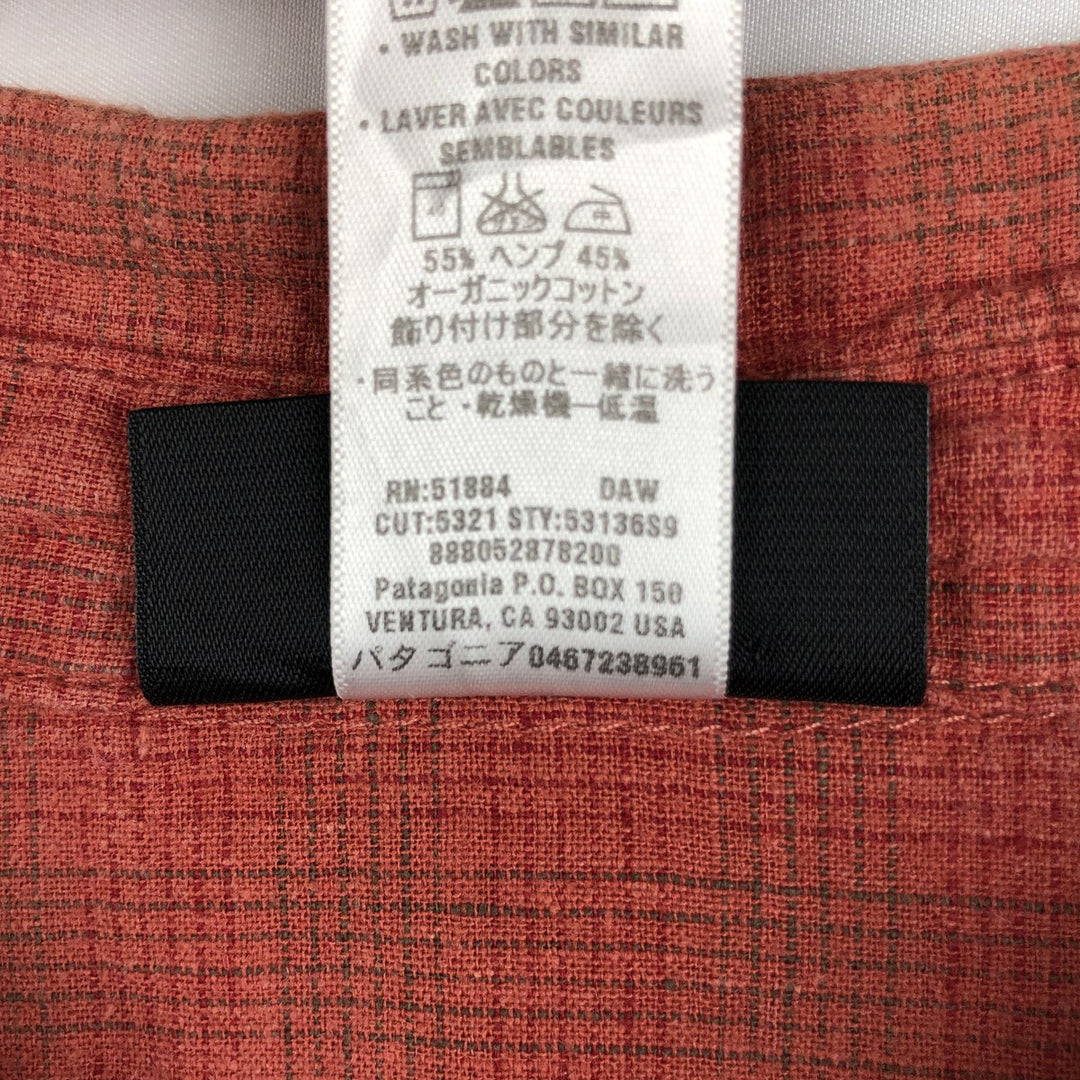 Patagonia 53136S9 Check Pattern Short Sleeve Cotton x Hemp Box Shirt Men's XL Equivalent Hemp red type Vintage Second Hand
