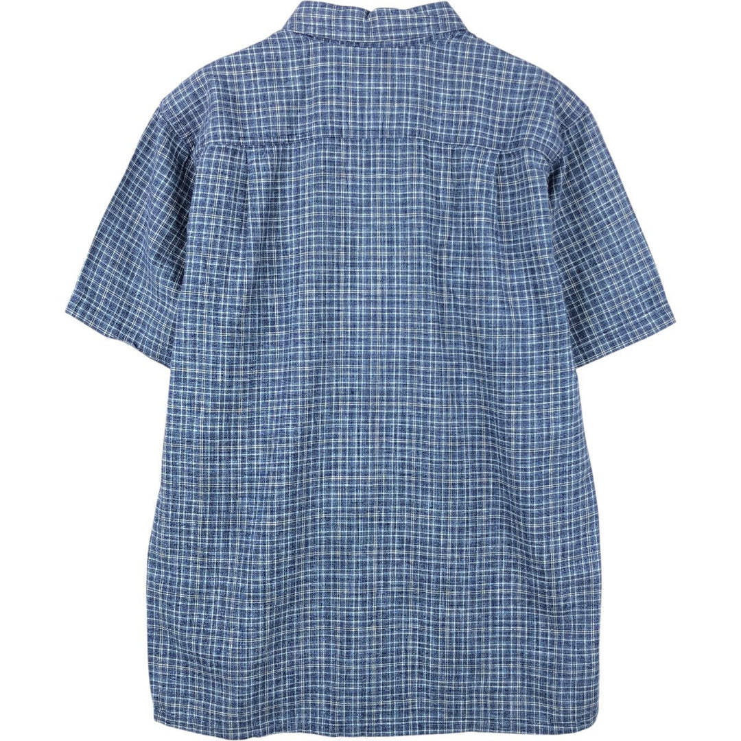 Patagonia Backstep Shirt 53139SP18 Check Pattern Short Sleeve Cotton x Hemp Box Shirt Men's Size M Hemp navy blue type Vintage Second Hand
