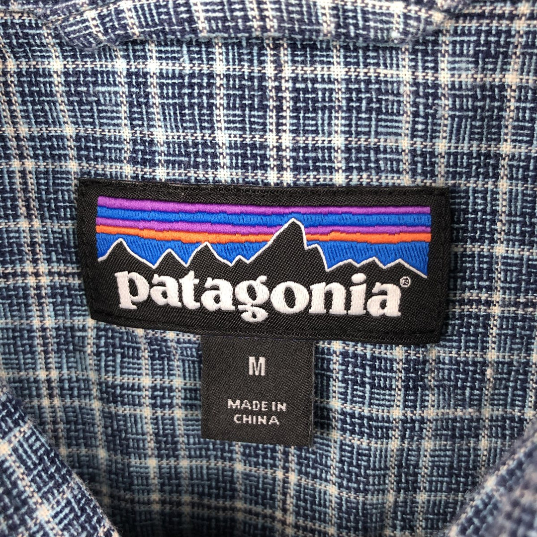 Patagonia Backstep Shirt 53139SP18 Check Pattern Short Sleeve Cotton x Hemp Box Shirt Men's Size M Hemp navy blue type Vintage Second Hand
