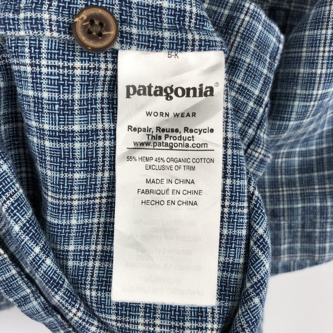 Patagonia Backstep Shirt 53139SP18 Check Pattern Short Sleeve Cotton x Hemp Box Shirt Men's Size M Hemp navy blue type Vintage Second Hand