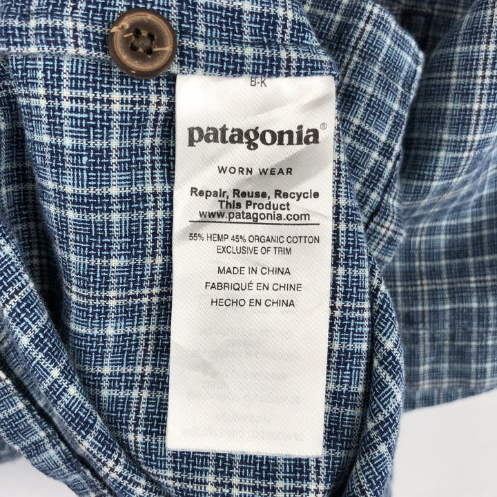 Patagonia Backstep Shirt 53139SP18 Check Pattern Short Sleeve Cotton x Hemp Box Shirt Men's Size M Hemp navy blue type Vintage Second Hand