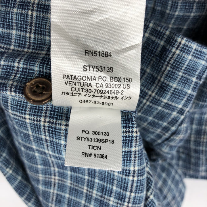 Patagonia Backstep Shirt 53139SP18 Check Pattern Short Sleeve Cotton x Hemp Box Shirt Men's Size M Hemp navy blue type Vintage Second Hand